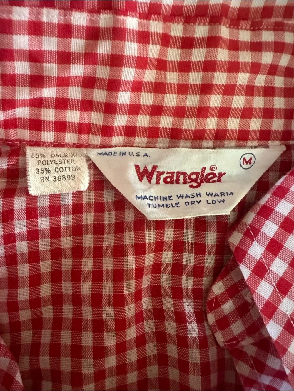 Vintage 70s 80s Wrangler Red Gingham Pearl Snap Western Shirt USA Made M - Picture 4 of 10